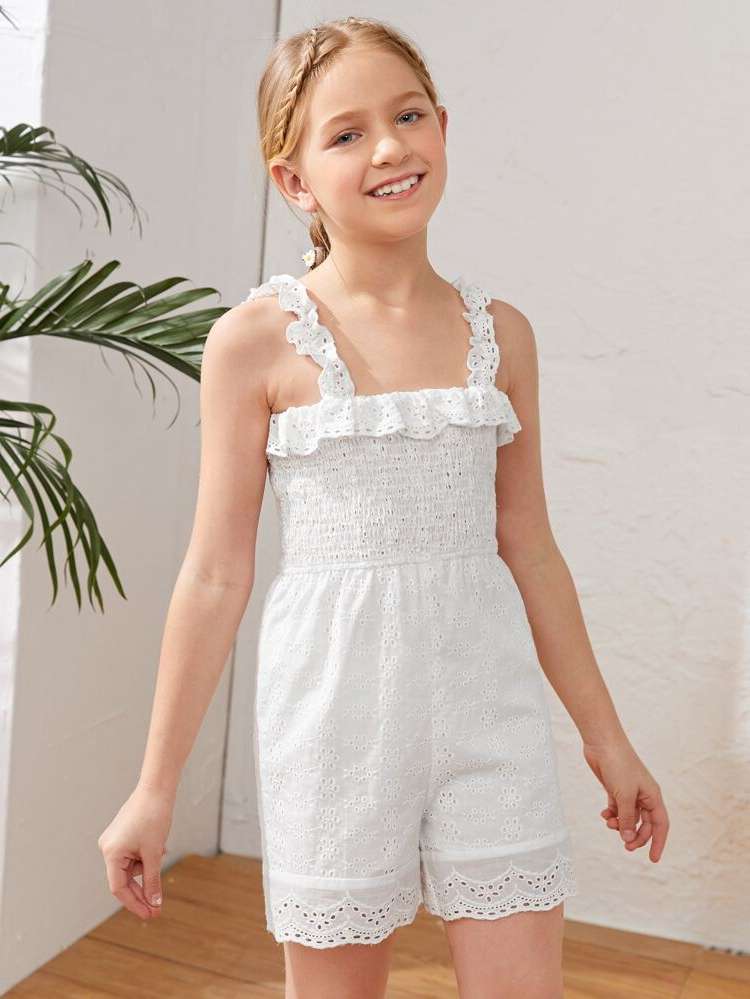 Sleeveless White Plain Spaghetti Strap Kids Clothing 9465