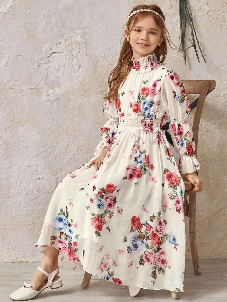 Long Sleeve Regular Fit Boho High Neck Girls Clothing 538