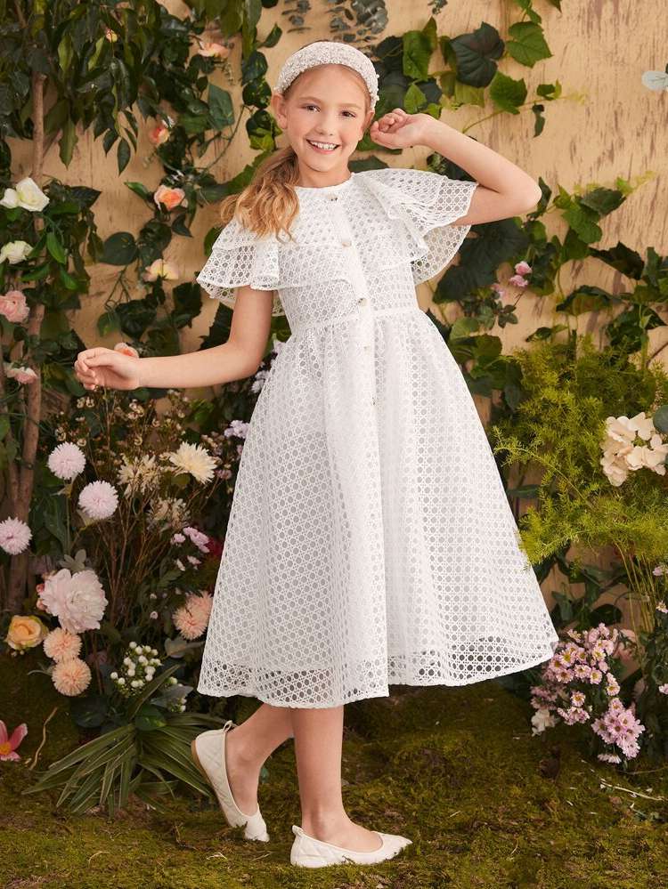 Tiered Layer Regular Fit Short Sleeve Midi Girls Clothing 255