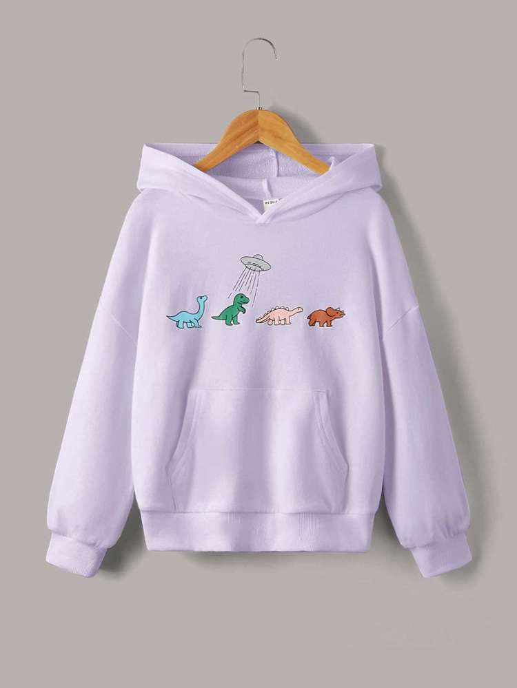 Hooded Regular Dinosaur Pocket Girls Sweatshirts 7099