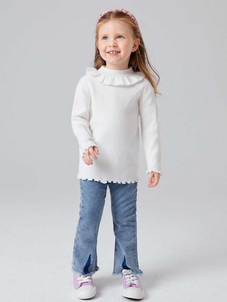  Plain Long Sleeve White Toddler Girls Clothing 4703