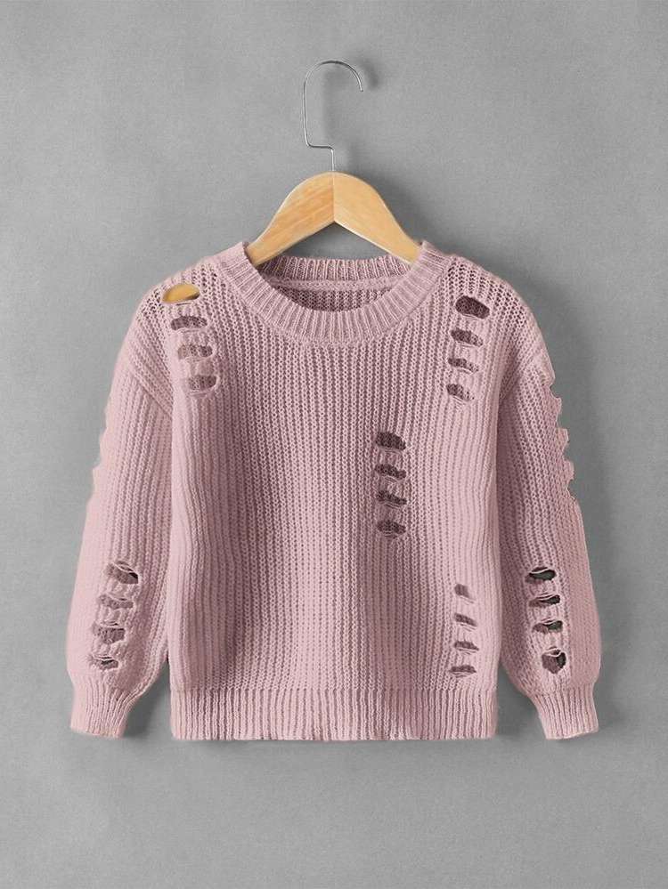 Ripped Casual Long Sleeve Toddler Girls Clothing 398