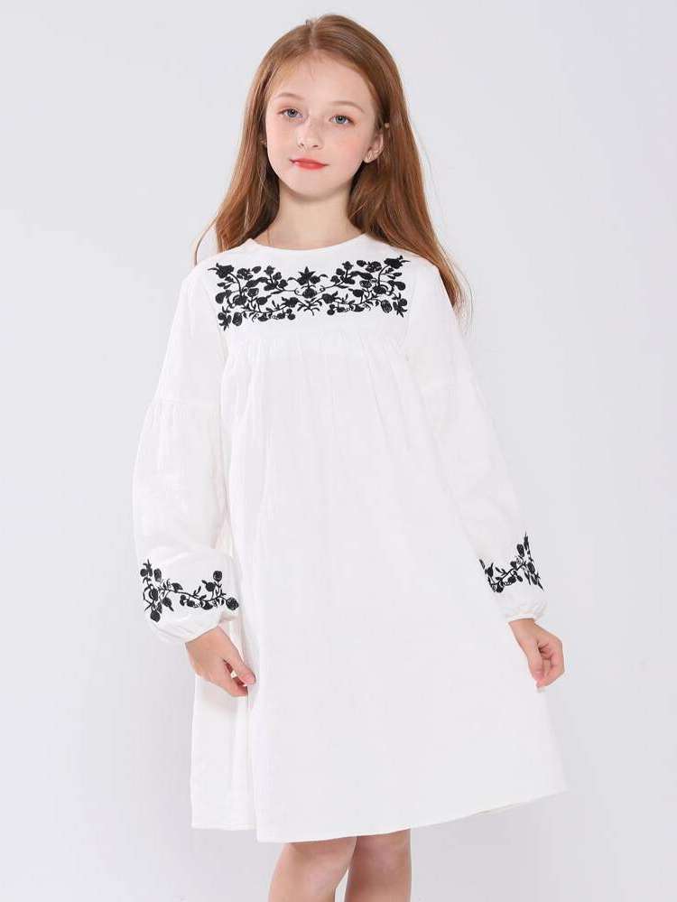  Long Sleeve Floral Round Neck Girls Dresses 531