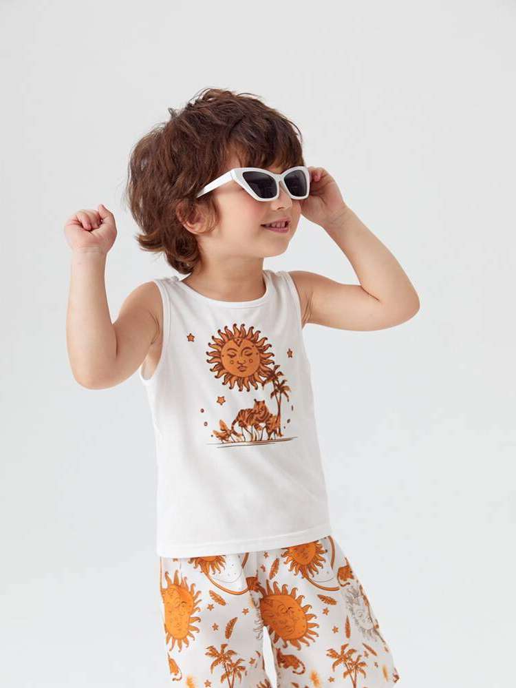  Sleeveless Graphic Regular Fit Toddler Boy Two-piece Outfits 5303