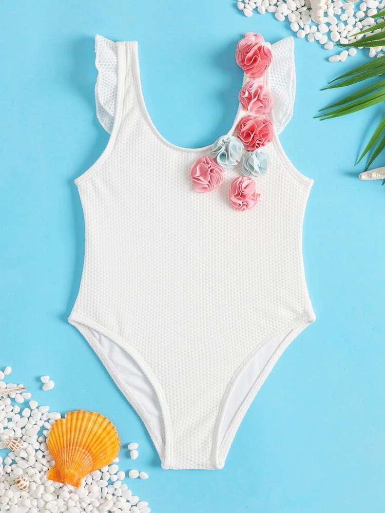 White Appliques Scoop Neck Toddler Girls Clothing 9690