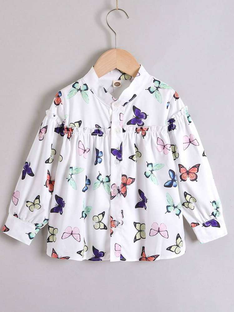  Butterfly Long Sleeve Stand Collar Toddler Girls Clothing 234