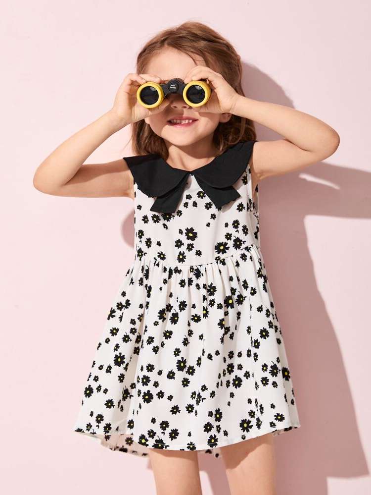 Peter Pan Collar Contrast Collar Short Kids Clothing 741