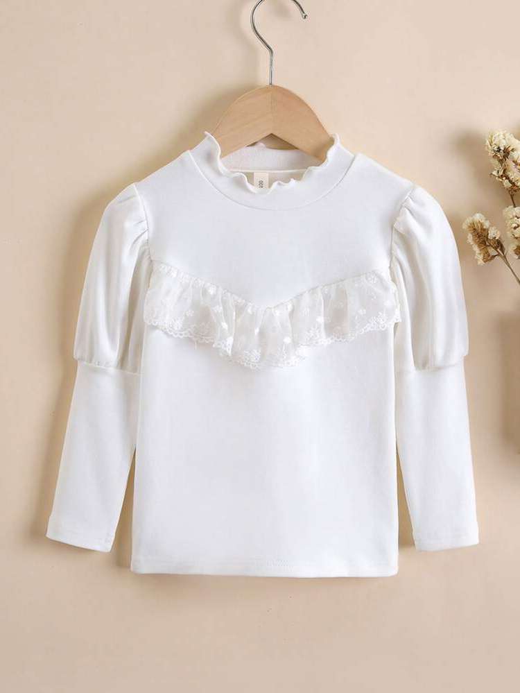 White Long Sleeve Plain Regular Fit Toddler Girls Tops 4164