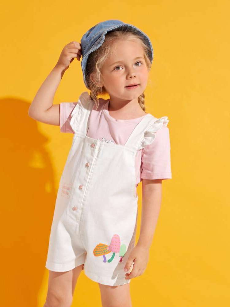 Straps Short Ruffle Regular Fit Toddler Girls Denim 6207