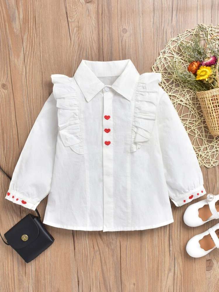 Regular White Long Sleeve Collar Toddler Girls Clothing 772