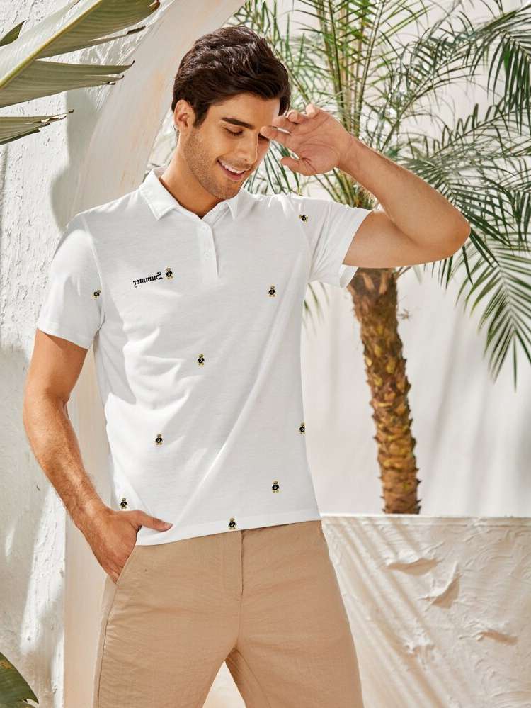 Polo Letter Button Front Men Clothing 5482