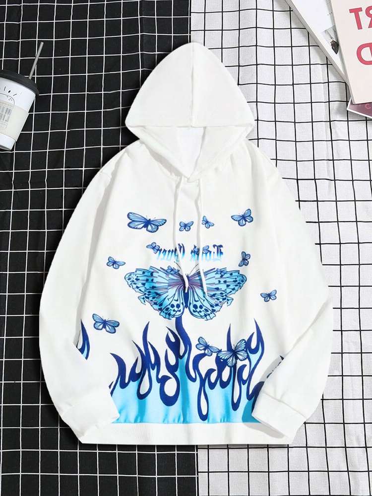 Long Sleeve Hooded Casual Butterfly Men Sweatshirts 8696