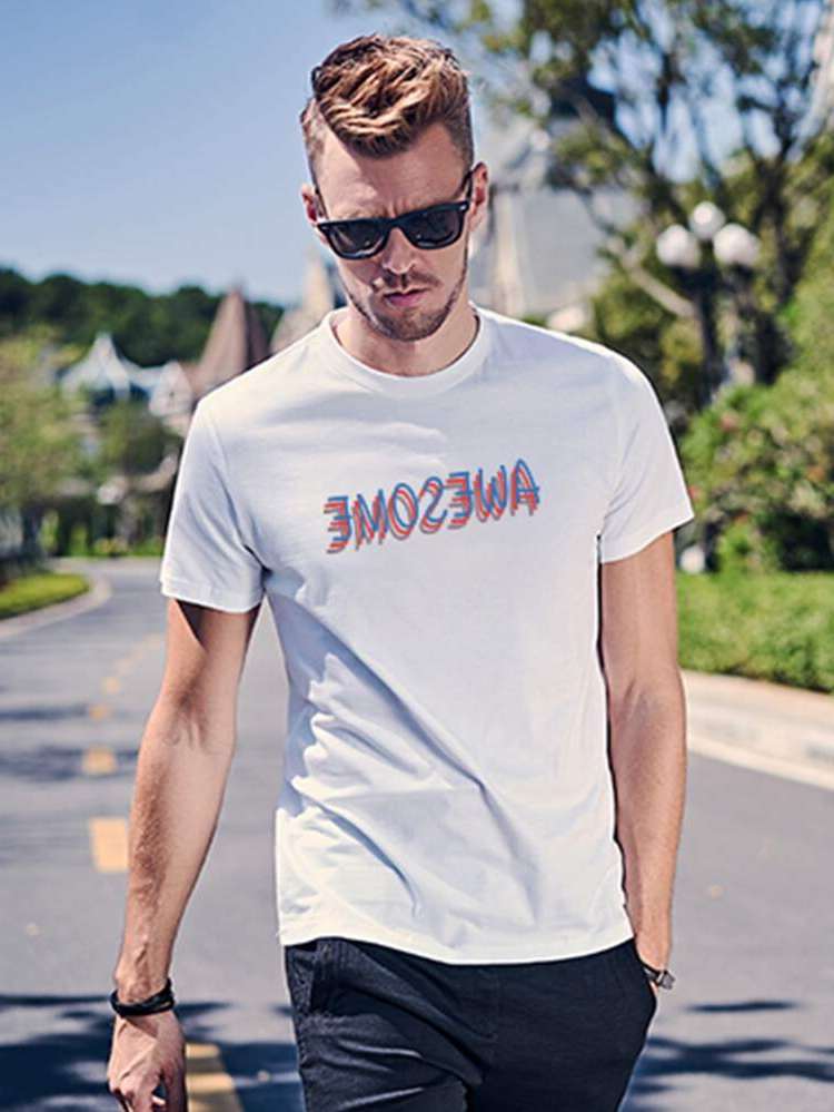  White Casual Men Tops 5780