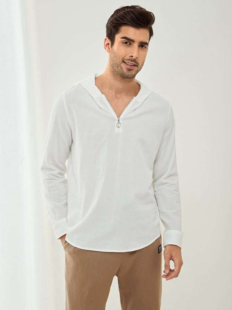  Plain Hooded White Men Shirts 2823