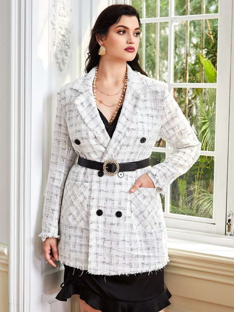 Plaid Lapel Elegant Long Sleeve Women Plus Clothing 4034