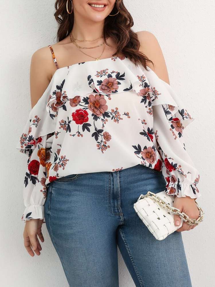 Boho Regular Fit White Plus Size Blouses 7758