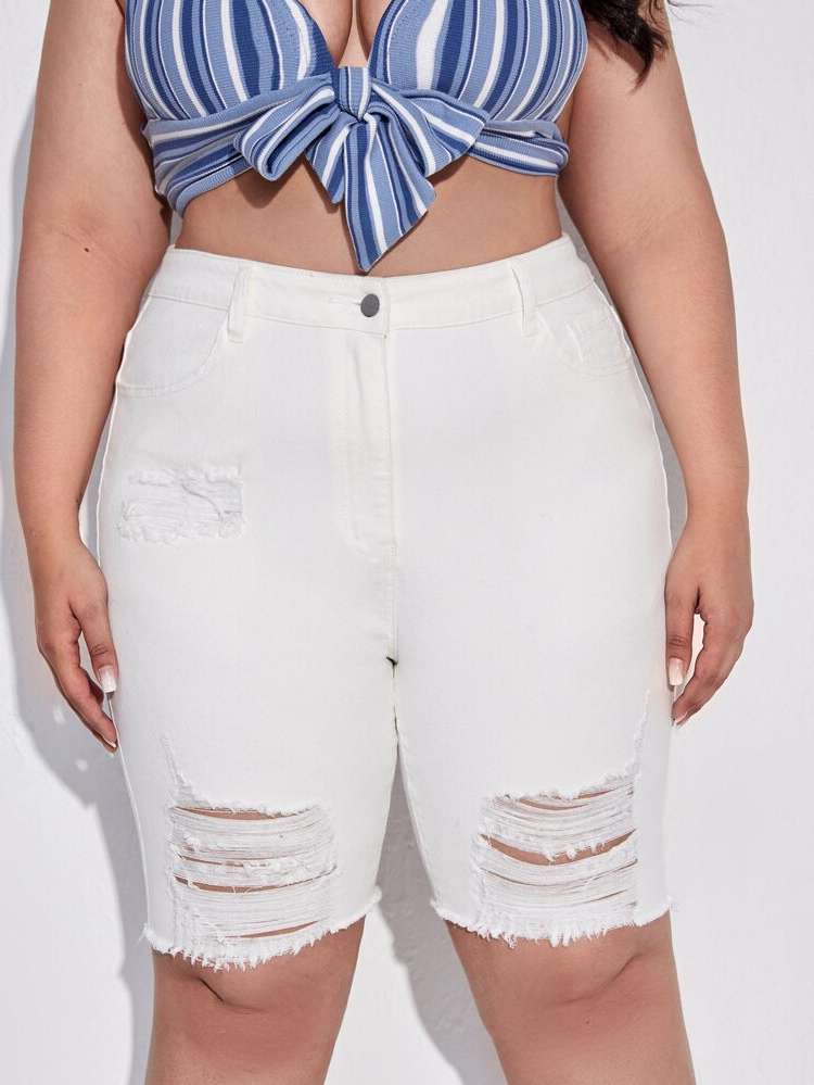  Button Skinny White Plus Size Denim 166