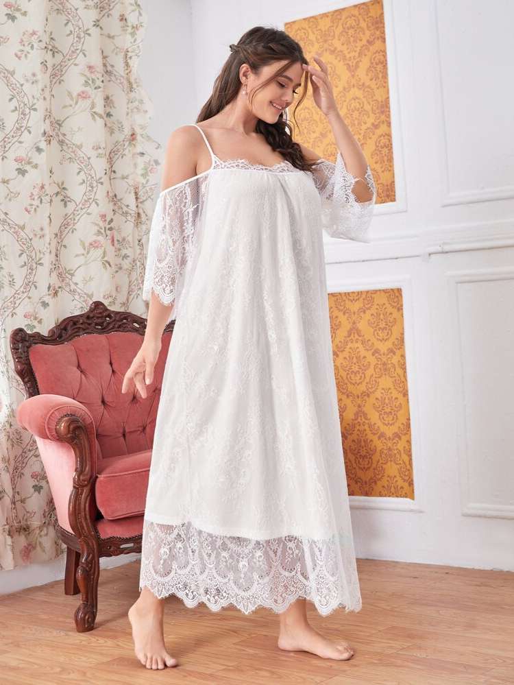  White Royal Cold Shoulder Women Plus Sleep  Lounge 319