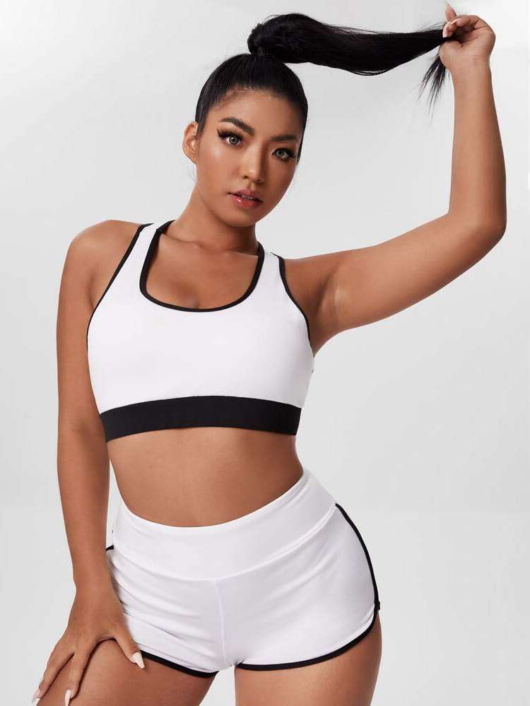 White  Contrast Binding Women Plus Activewear 681