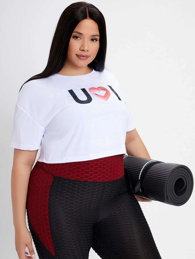 Regular  Cut Out Plus Size Sports Tops 7505