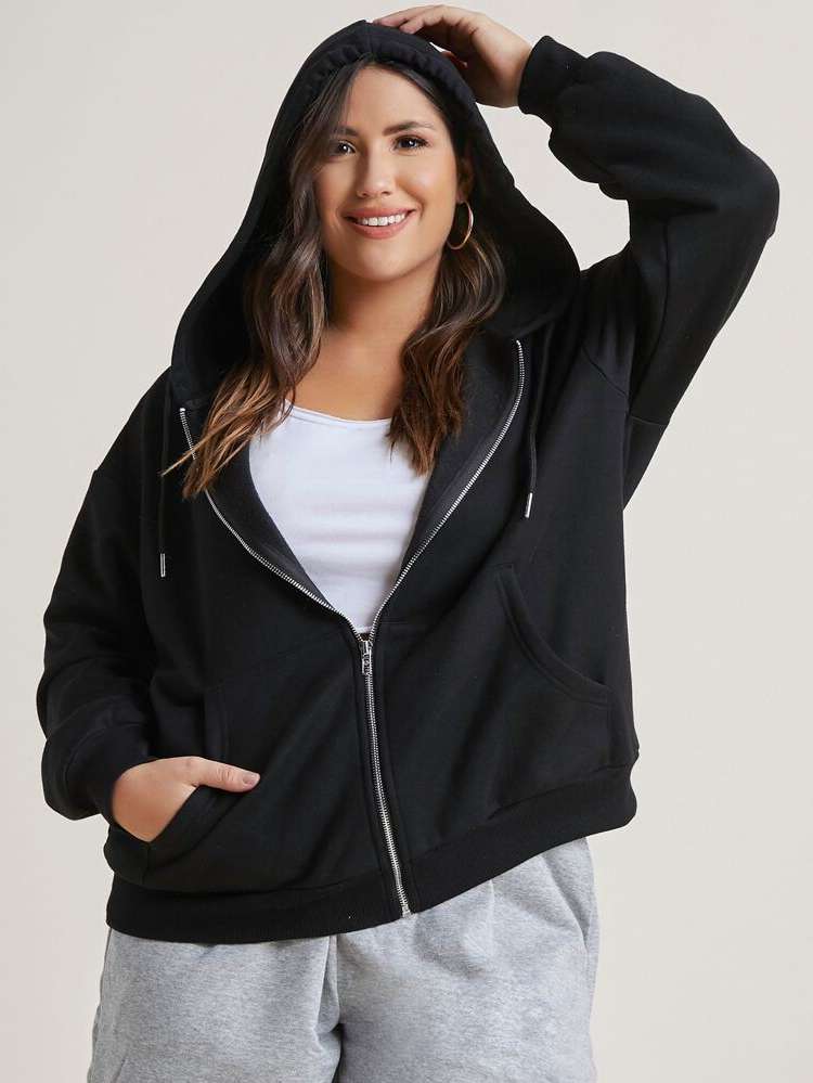 Long Sleeve Regular Plain Hooded Plus Size Sweatshirts 364