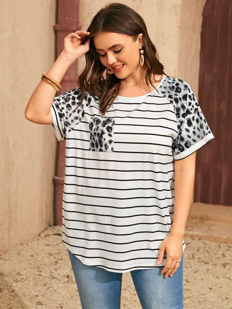 Round Neck Casual Long White Plus Size Tops 8772