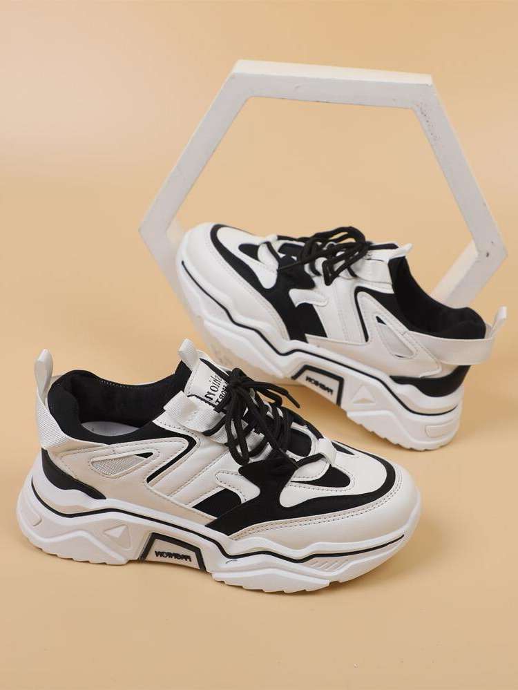 White Lace Up Colorblock Women Sneakers 40