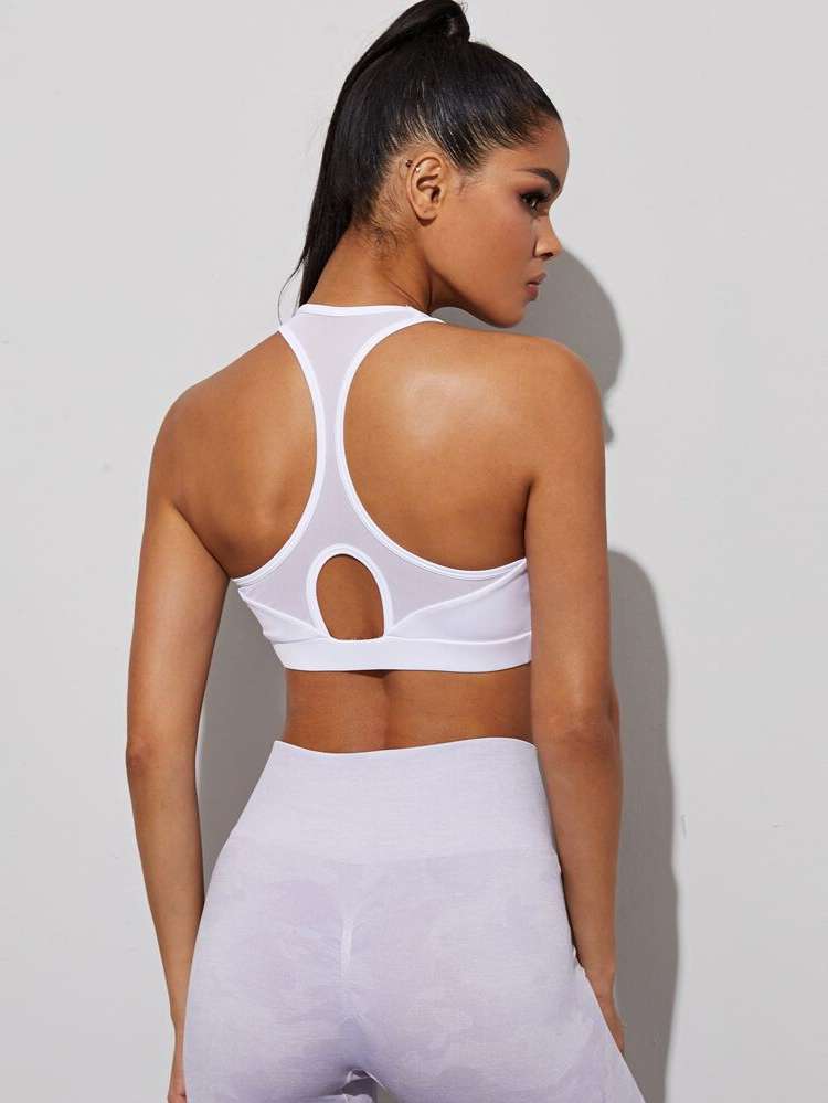 White Scoop Neck Cut Out Women Activewear 8145