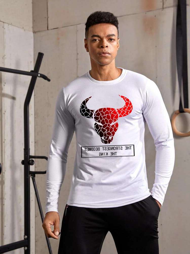 Slogan Regular White Men Activewear 4899