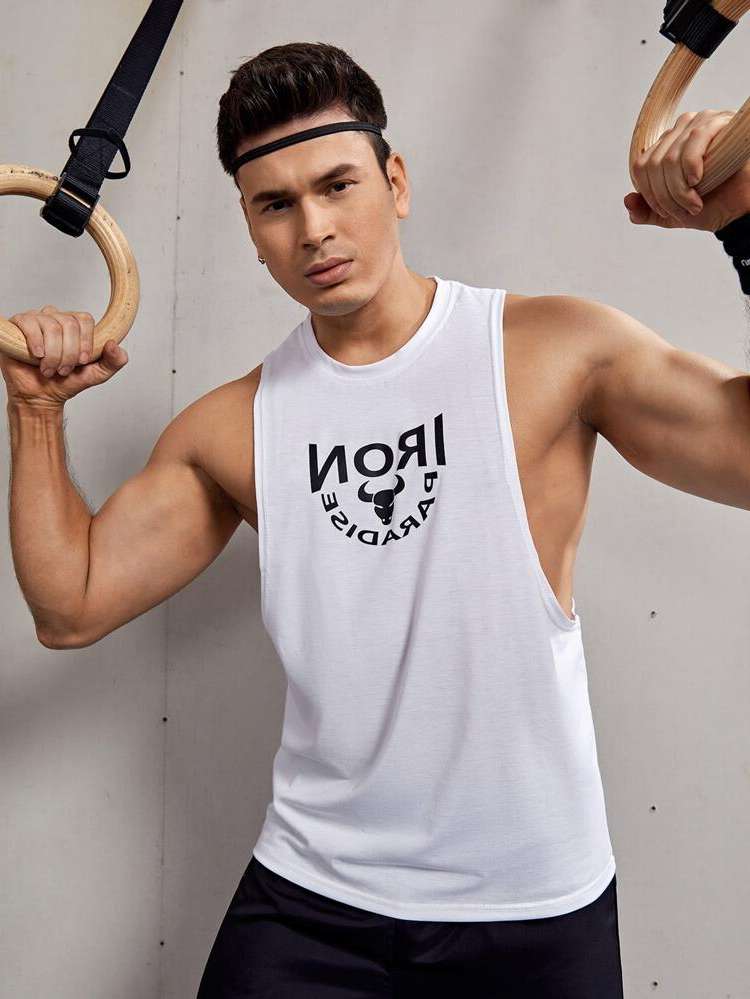  Round Neck Sleeveless White Men Activewear 7817