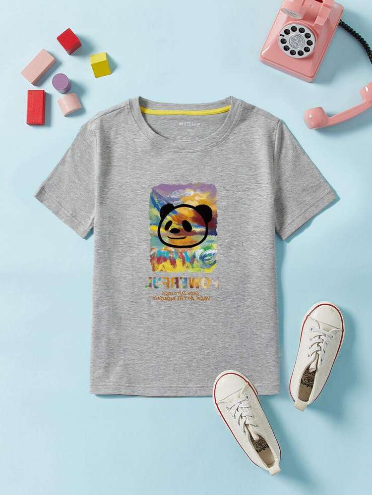 Letter Regular Short Sleeve Casual Kids Clothing 3623