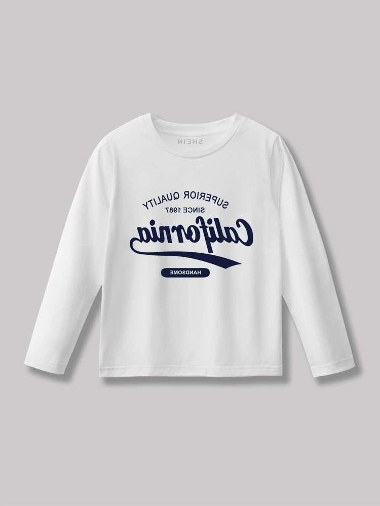 Round Neck White Long Sleeve Toddler Boy T-Shirts 8849