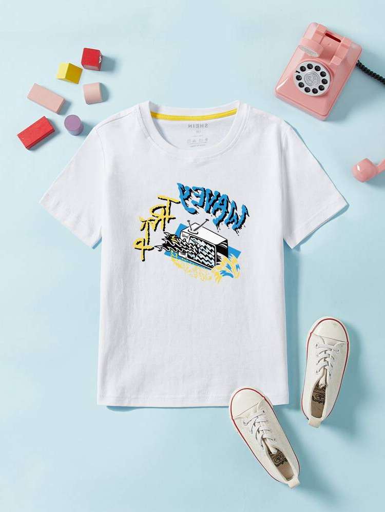 Round Neck Letter Regular Fit Toddler Boy T-Shirts 9775