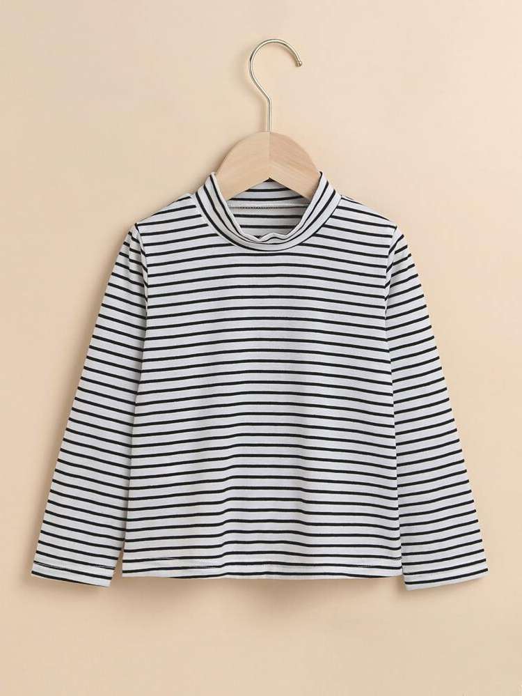 Striped Stand Collar Regular White Toddler Boy T-Shirts 5690