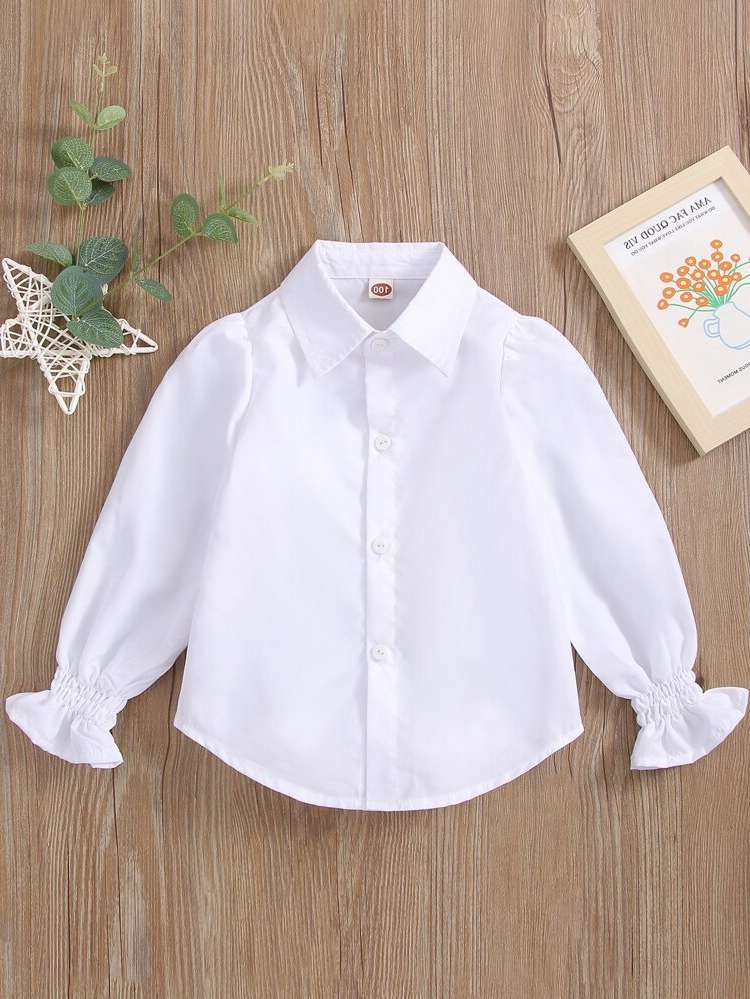 Plain Casual White Toddler Girl Blouses 763