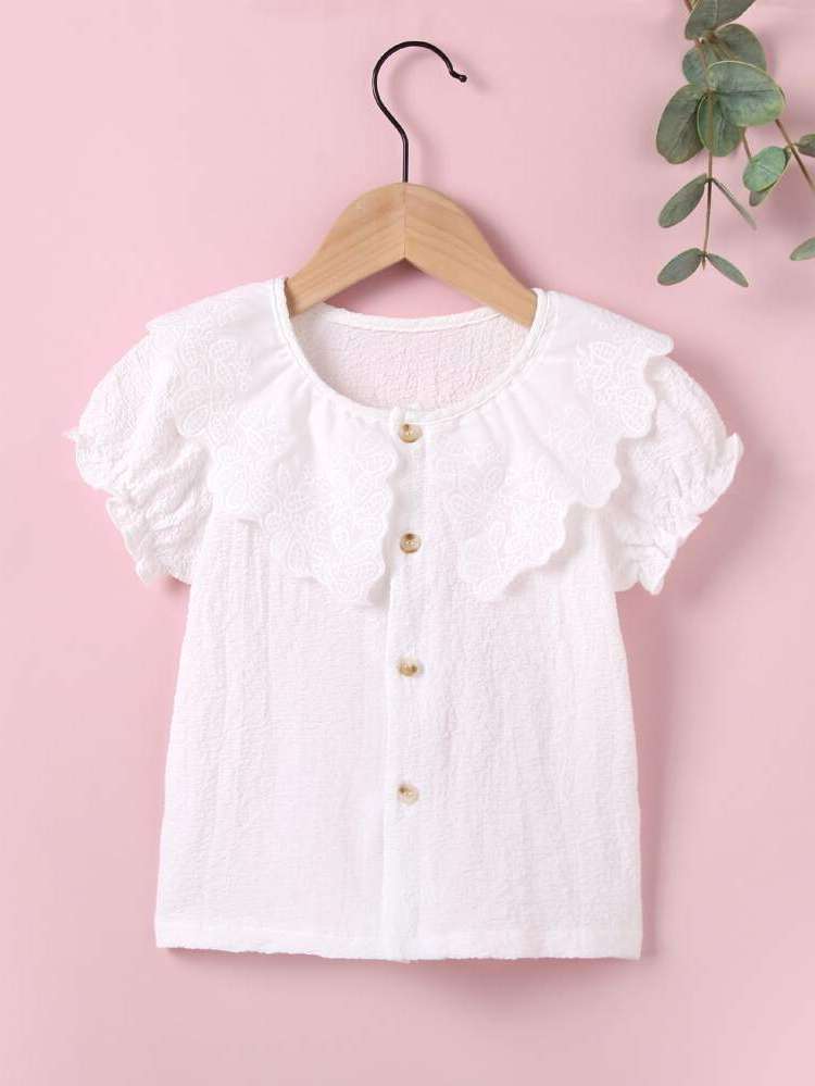 Short Sleeve Cute Embroidery Regular Kids Clothing 525