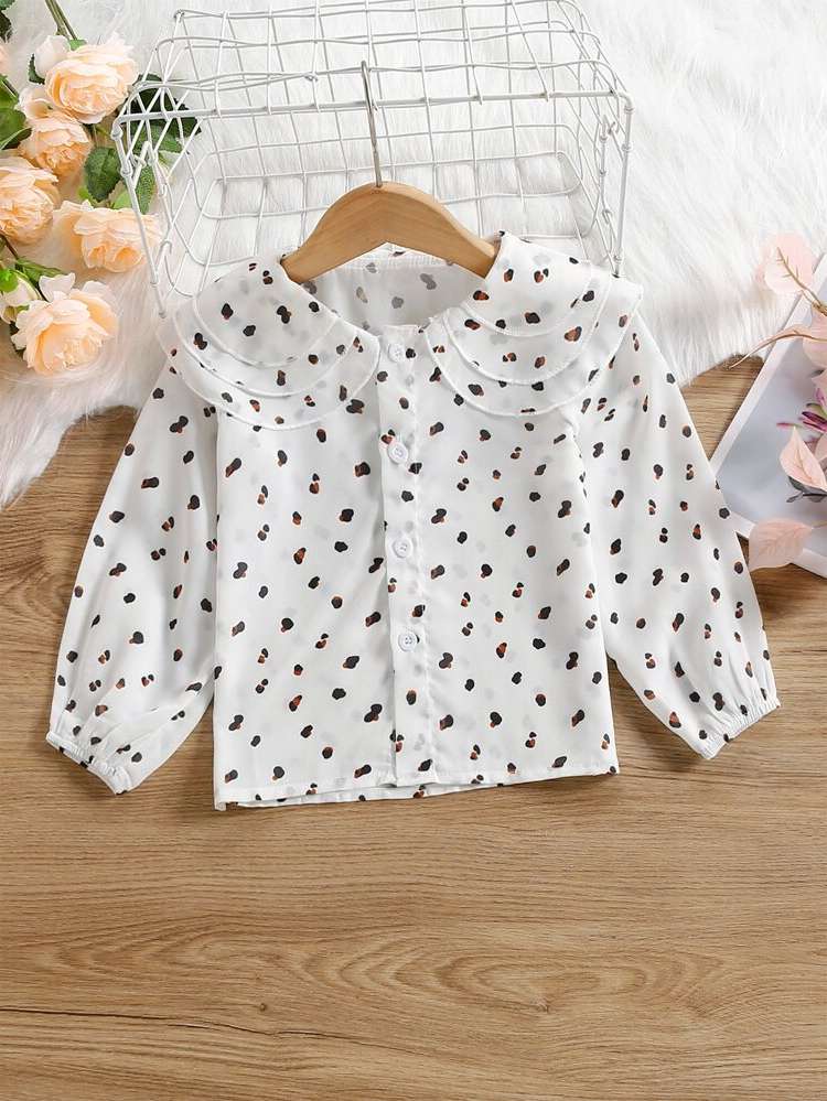 Regular All Over Print Long Sleeve Peter Pan Collar Kids Clothing 7584