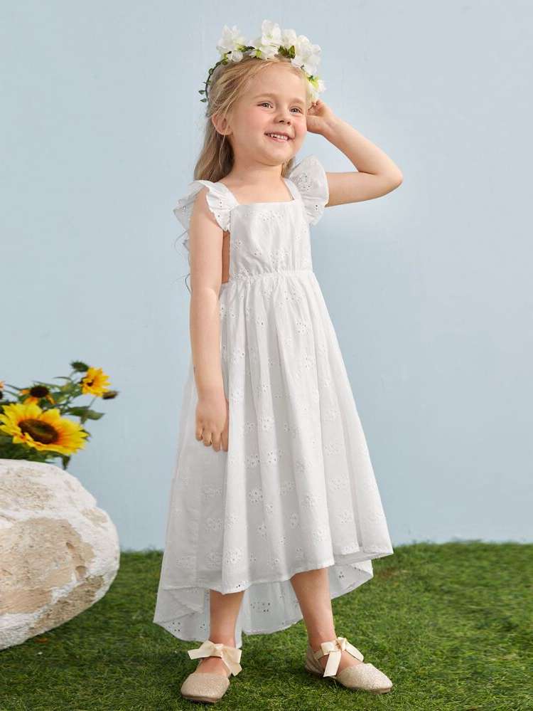 Cap Sleeve Plain White Ruffle Toddler Girls Clothing 853