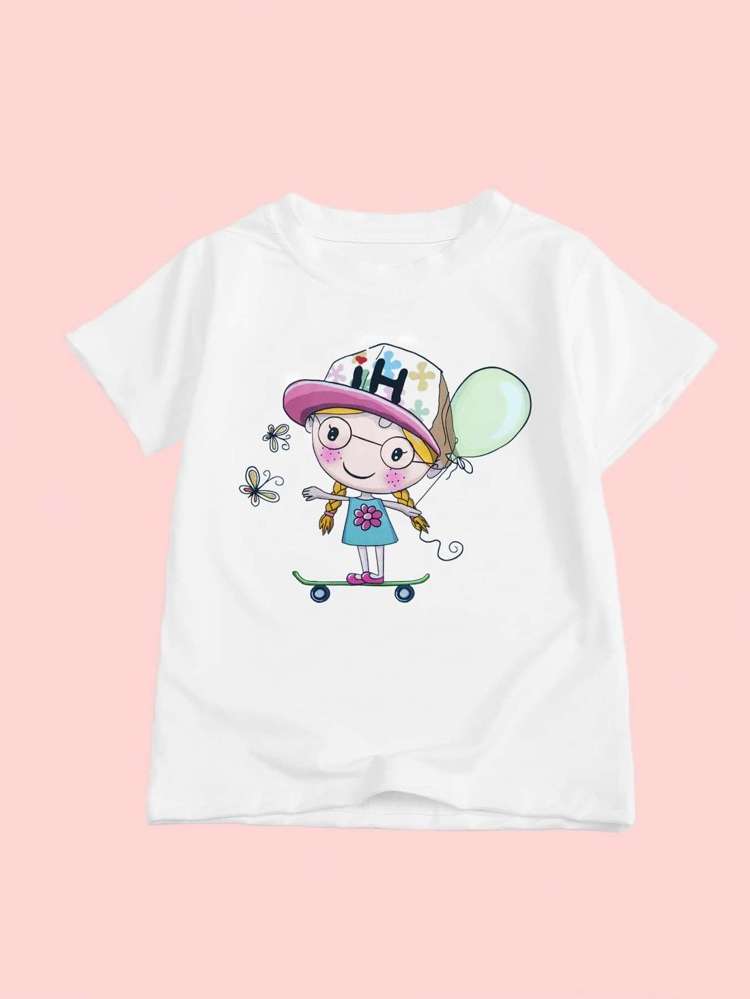 Short Sleeve Cartoon Round Neck Regular Toddler Girl T-Shirts 2943