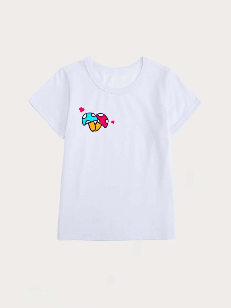 Cartoon Short Sleeve White Casual Toddler Girl T-Shirts 144