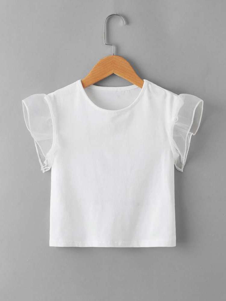 White Casual Round Neck Toddler Girl T-Shirts 4162