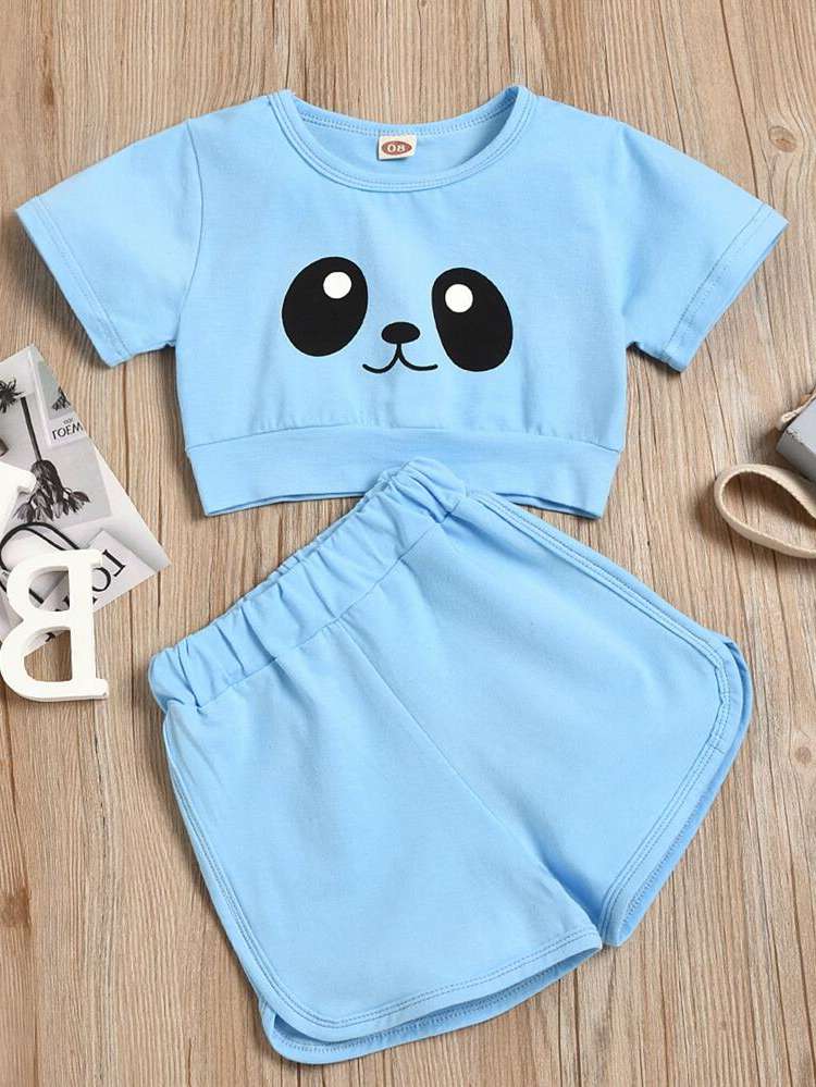  Round Neck Short Sleeve Casual Kids Clothing 6670