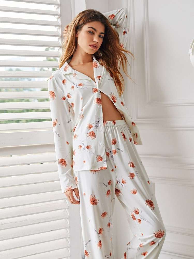 Floral Casual Button Front Women Sleepwear 9316