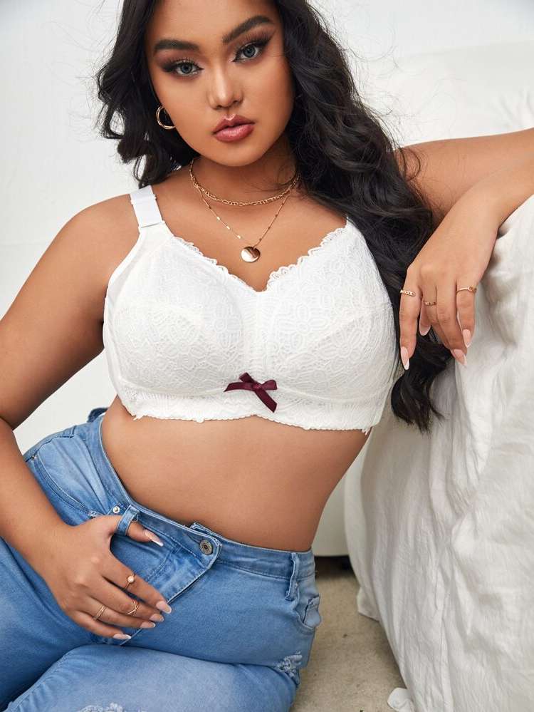  White Bow Plus Size Bras  Bralettes 6094