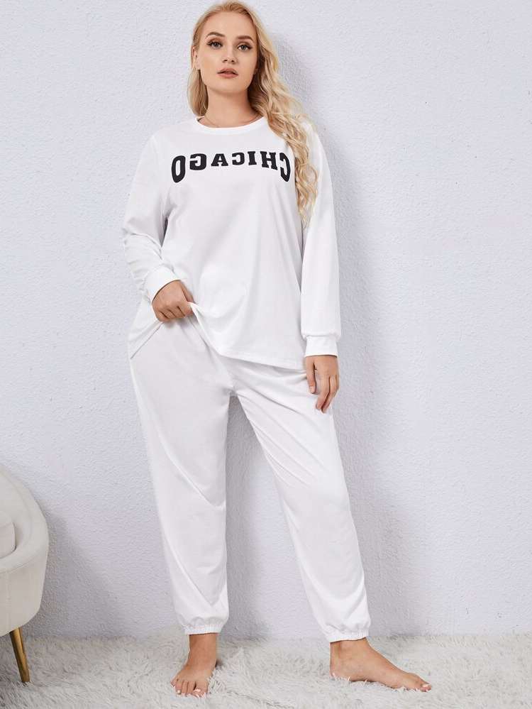  Round Neck Letter Casual Women Plus Sleep  Lounge 901