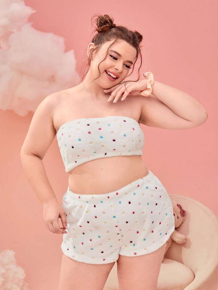  Strapless White Plus Size Pajama Sets 5703