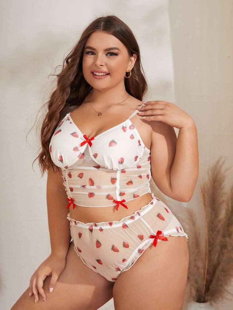 Fruit&Vegetable Cute Bow Plus Size Bra  Panty Sets 2194