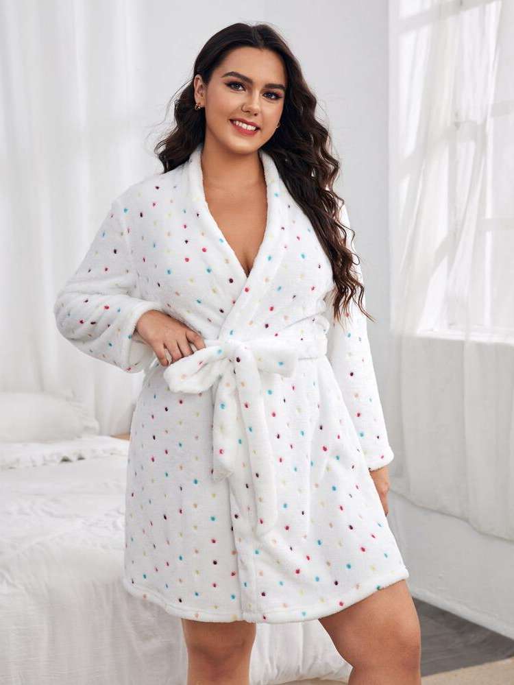  White Casual Plus Size Robes  Robe Sets 5960