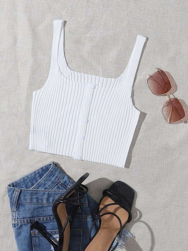 Casual White Sleeveless Crop Women Knit Tops 7246