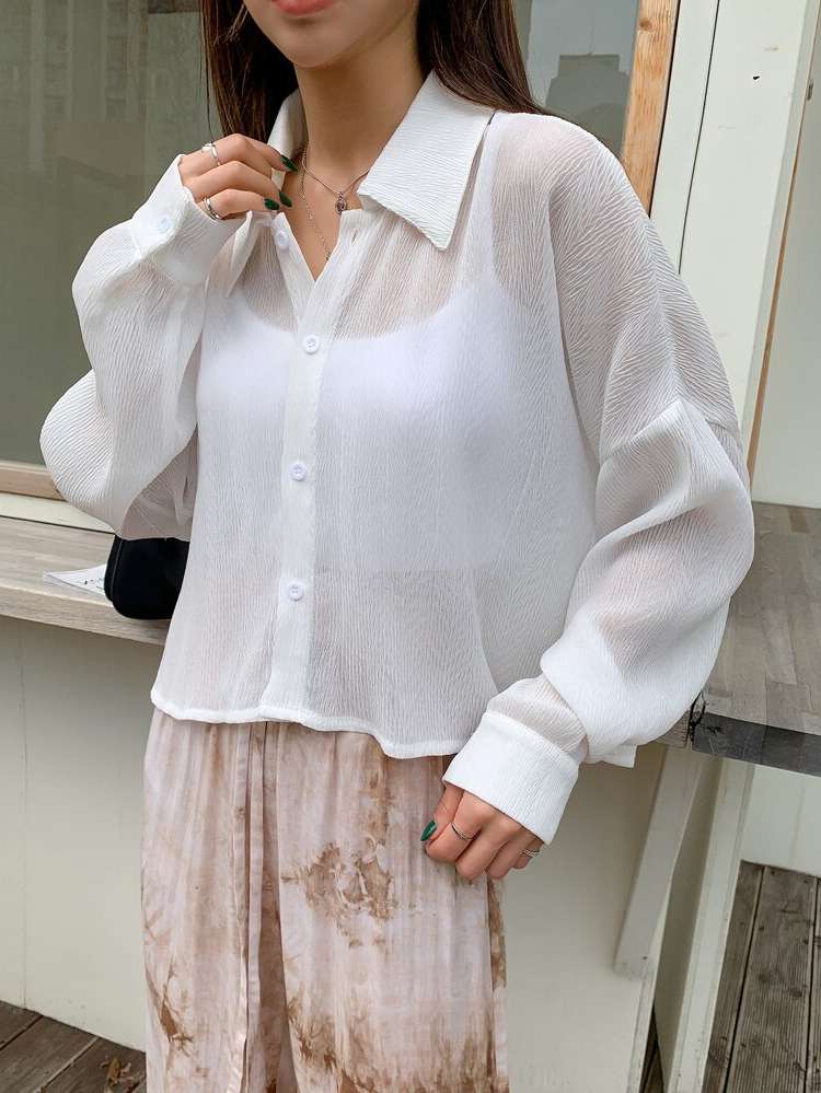 Collar Casual Button Front Oversized Women Tops, Blouses  Tee 394